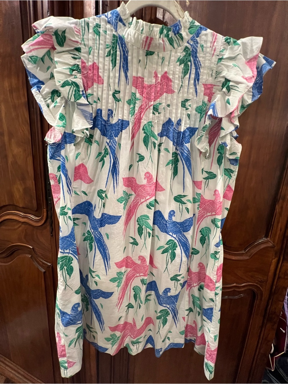 Oliphant Pintuck Ruffle Mini Dress In Macaw Print - Picture 3 of 11